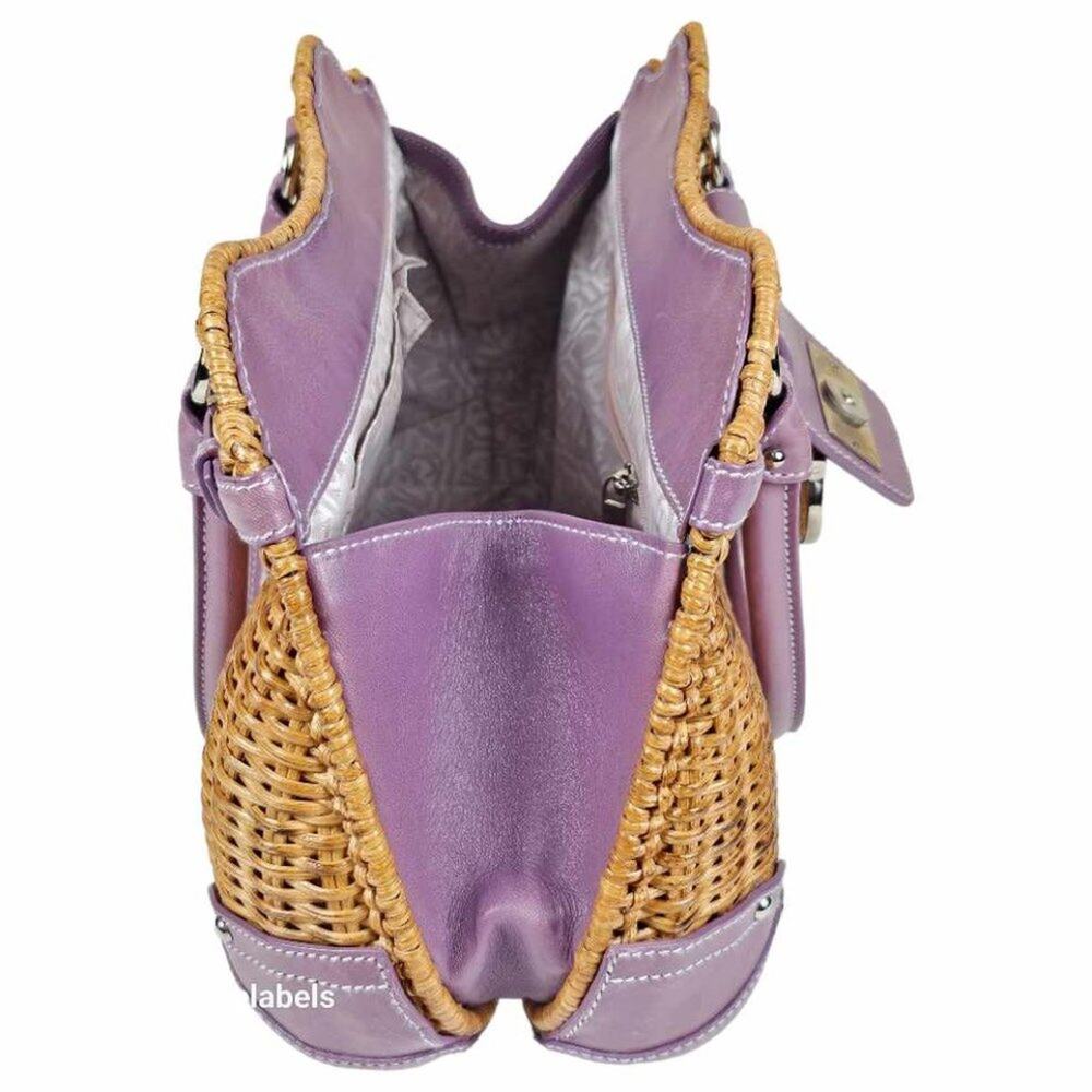 Salvatore Ferragamo Vintage Wicker & Purple Leather Gancini Top Handle Bag RARE - Picture 9 of 15